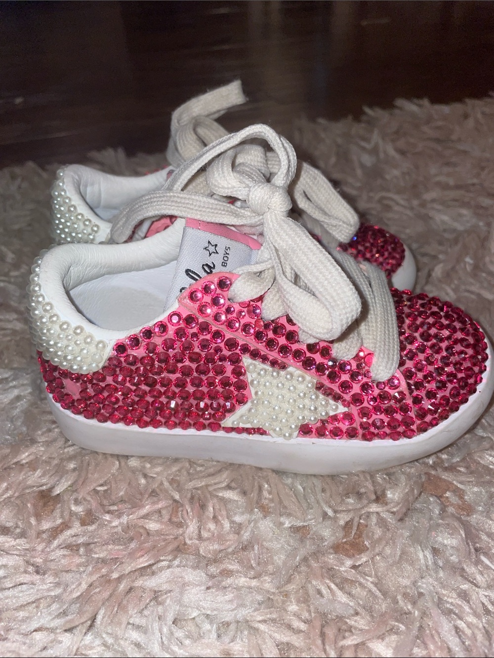 Lola + The Boys Hot Pink Crystal Star Sneakers with Pearl Accent
